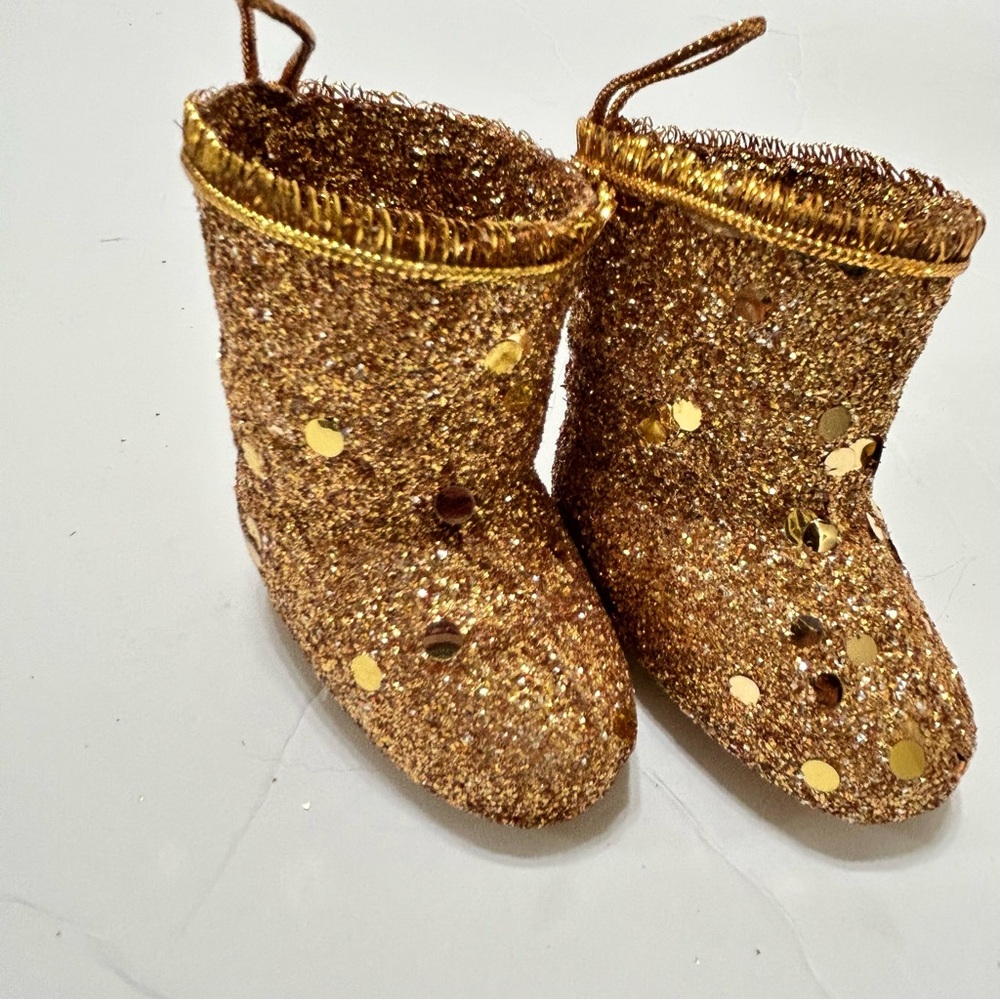 Vintage Pair Gold Glitter Santa Christmas ornaments - Picture 2 of 4